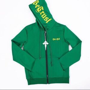 Men’s Green Zip-Up Hoodie with Yellow Script